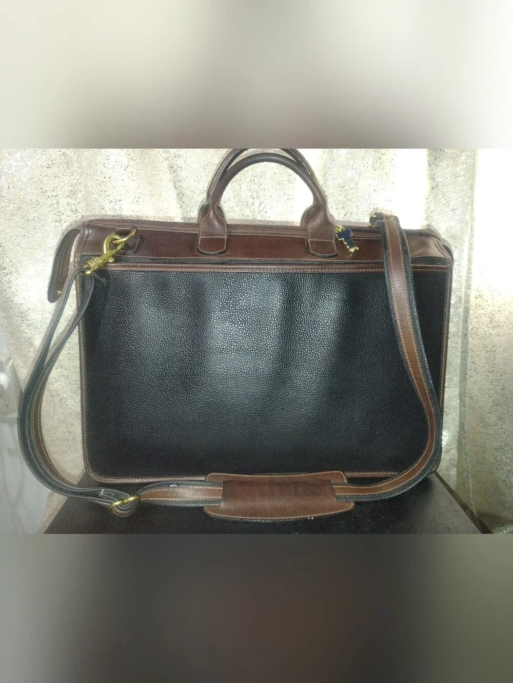 Jack Georges Vintage Two Tone Top Zip Leather Briefcase Laptop Messenger Bag